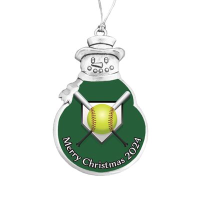 Softball Merry Christmas Silver Ornament Gift Choose Snowman Snowflake Bulb (Snowman)