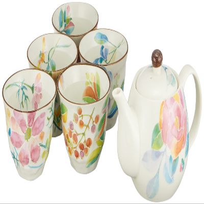 01526 Ceramic Indigo Flower Pots, 5 Guest Pot, 5 Types of Flowers, Size: Approx. W 10.2 x D 9.1 x H 3.9 inches (26 x 23 x 10 cm)