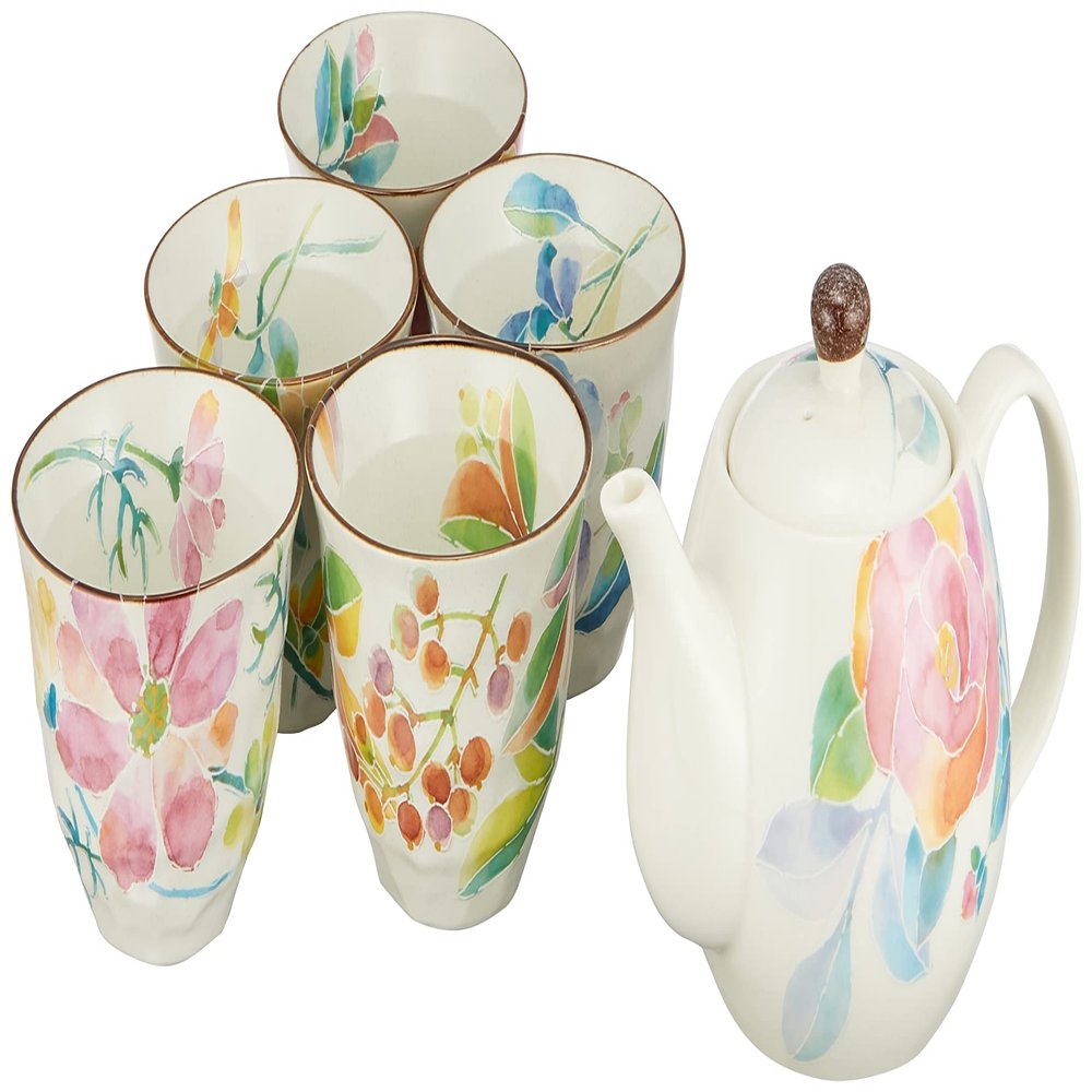 01526 Ceramic Indigo Flower Pots, 5 Guest Pot, 5 Types of Flowers, Size: Approx. W 10.2 x D 9.1 x H 3.9 inches (26 x 23 x 10 cm)