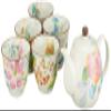 01526 Ceramic Indigo Flower Pots, 5 Guest Pot, 5 Types of Flowers, Size: Approx. W 10.2 x D 9.1 x H 3.9 inches (26 x 23 x 10 cm) view 1