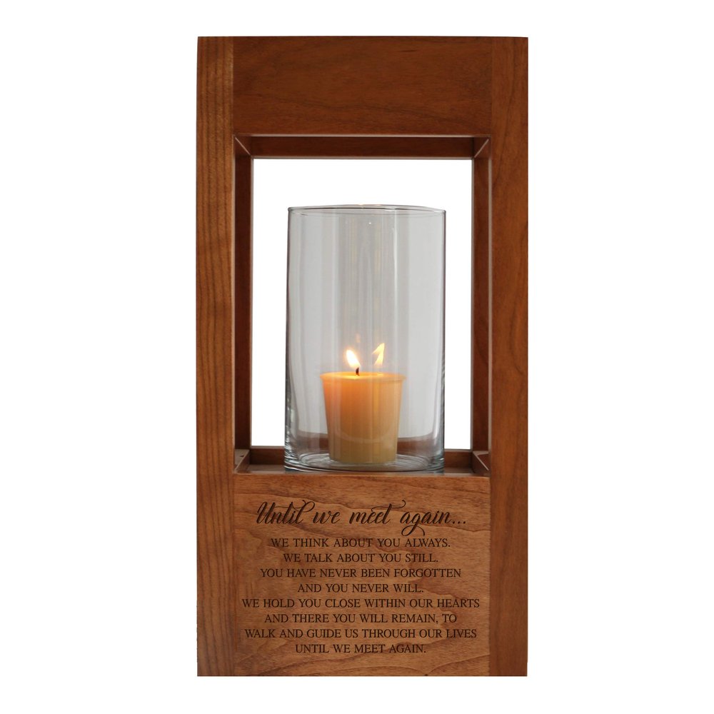 Lifesong Milestones Funeral Keepsake Cremation Urn for Human Ashes Memorial Lantern - Sympathy Solid Cherry Wooden Candle Holder - 6.5 x 6.5 x 13 (Until We Meet)