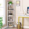 Tribesigns 5 Tier Corner Shelf, Modern Corner Bookshelf Small Bookcase Storage Rack Plant Stand for Living Room, Home Office, Kitchen, Small Space (White) view 4