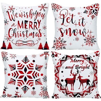 WILPROO Red and Black Buffalo Plaid Pillow Covers 18x18 Set of 4 Merry Christmas Deer Snowflake Pine Tree Castle Forest Velvet Square Throw Pillow Cases Decorative Cushion Pillowcase Sofa 18x18 Inches