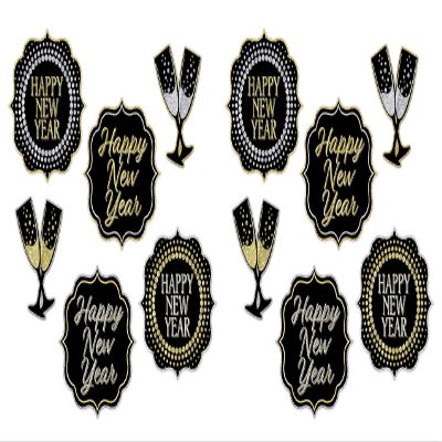 Beistle Prismatic Happy New Year's Eve Party Signs 12 Piece Wall Decorations, 7.5" - 10", Black/Gold/Silver