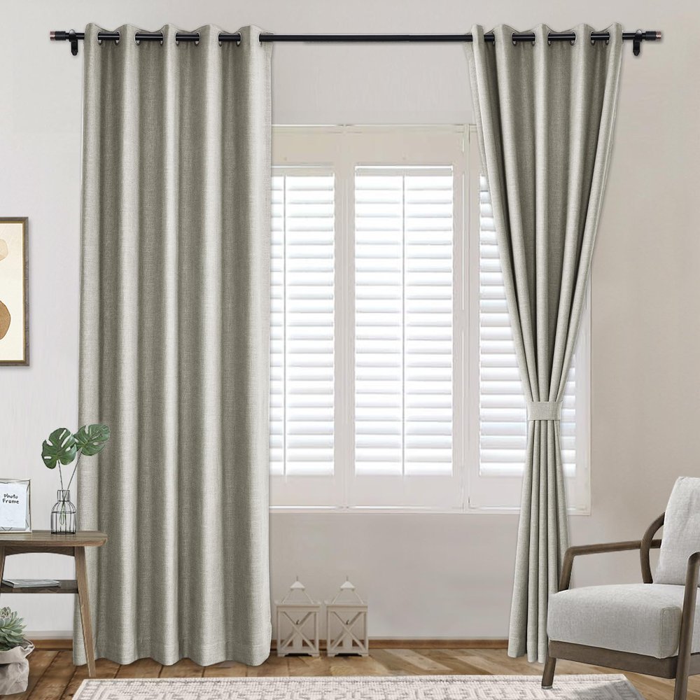 Frelement Extra Wide Breathable Faux Linen Curtains Noise Reduction Bronze Grommet Drapes with Blackout Lining for Bedroom, Patio Door, Bathroom, 120" W x 84" L, Gray, 1 Panel