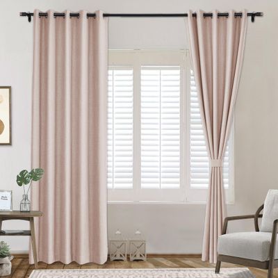 Frelement Extra Wide Breathable Faux Linen Curtains Noise Reduction Bronze Grommet Drapes with Blackout Lining for Bedroom, Patio Door, Bathroom, 120" W x 84" L, Pink Lemonade, 1 Panel