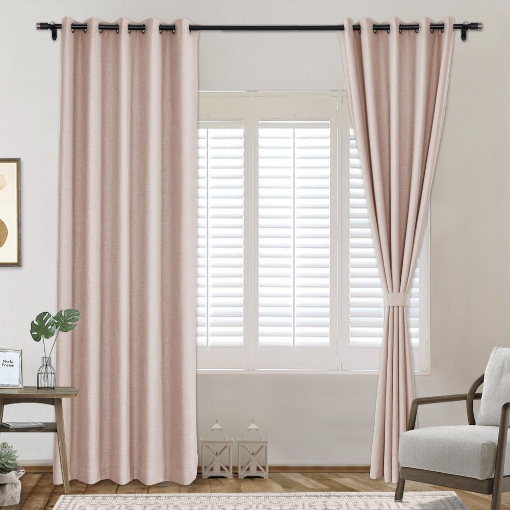 Frelement Extra Wide Breathable Faux Linen Curtains Noise Reduction Bronze Grommet Drapes with Blackout Lining for Bedroom, Patio Door, Bathroom, 120" W x 84" L, Pink Lemonade, 1 Panel