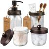 Amolliar Mason Jar Bathroom Accessories Set(4 Pack) -Bronze-Lotion Soap Dispenser&Qtip Holder Set&Toothbrush Holder-Rustic Farmhouse Decor Apothecary Jar Bathroom Countertop,Vanity Organize (Bronze) view 1