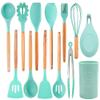 12-Piece Silicone Kitchen Utensil Set,Kitchen Utensil Set,Heat-Resistant, with Hard Wooden Handles,Non-Stick/Easy to Clean/BPA-Free,Including Tongs, scraper, spoon and soup ladle etc. view 1