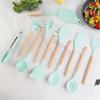 12-Piece Silicone Kitchen Utensil Set,Kitchen Utensil Set,Heat-Resistant, with Hard Wooden Handles,Non-Stick/Easy to Clean/BPA-Free,Including Tongs, scraper, spoon and soup ladle etc. view 2