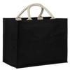 Pack of 100 -Black Color Jute/Cotton Blend Bag with Patterned w/Stuffed Cotton Handles Size 13.5"W x 13"H x 8"Gusset- CarryGreen Bags view 1