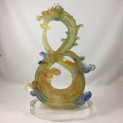 Amore Jewell New Dragon Talent Large with Base Fengshui Decoration Ornament Gift for Home & Office (Liuli Crystal Glass)