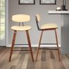Armen Living Fox 28.5" Bar Height Cream Faux Leather and Walnut Wood Mid-Century Modern Bar Stool view 2