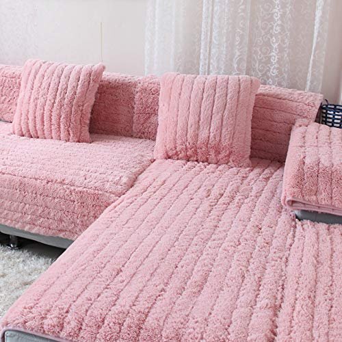 43x94inch Winter Pink Plush Furniture Protector Couch Slipcover Modern Home Sofa Loveseat Cover Machine Washable Faux Fur Sofa Slipcover Throw for Pet Kid One Piece