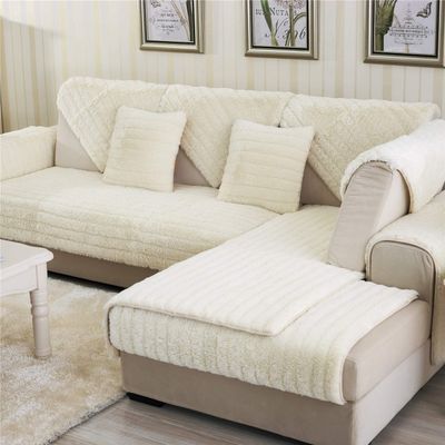 28x94inch Plush Furniture Protector Couch Slipcover Modern Luxury Sofa Loveseat Recliner Cover Machine Washable Cream White Faux Fur Anti Slip Sofa Slipcover Pet Dog Friendly One Piece