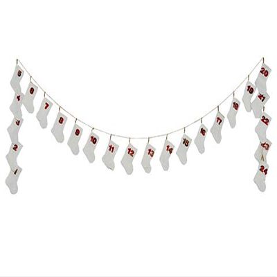 130" 24 Days of Christmas Stocking Garland Beige Red (Pack of 4)