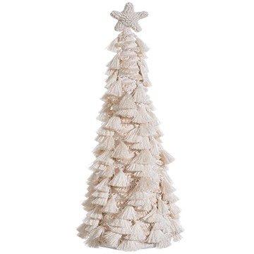 27" Yarn Tassel Cone Topiary with Star Topper White (Pack of 2)