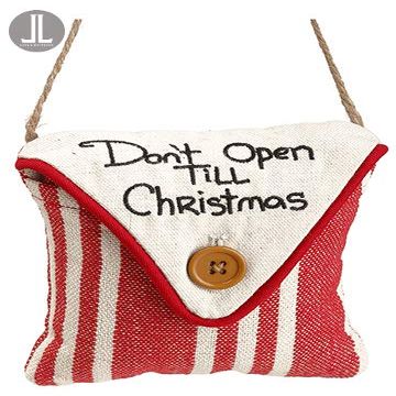 5" Wx5 L Dont' Open Till Christmas Pillow Ornament Red Beige (Pack of 12)