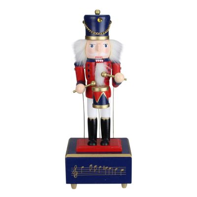 Northlight Nutcracker Drummer Animated and Musical Christmas Figure - 12" - Red and Navy