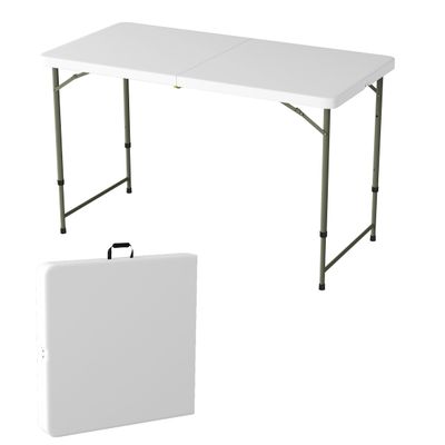 Adjustable Folding Table - Portable 4-Foot Plastic Utility Tabletop with 2 Height Settings - Indoor and Outdoor Seating by Lavish Home (White)