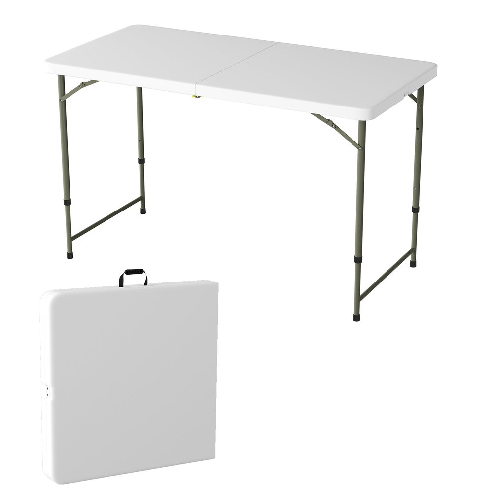 Adjustable Folding Table - Portable 4-Foot Plastic Utility Tabletop with 2 Height Settings - Indoor and Outdoor Seating by Lavish Home (White)