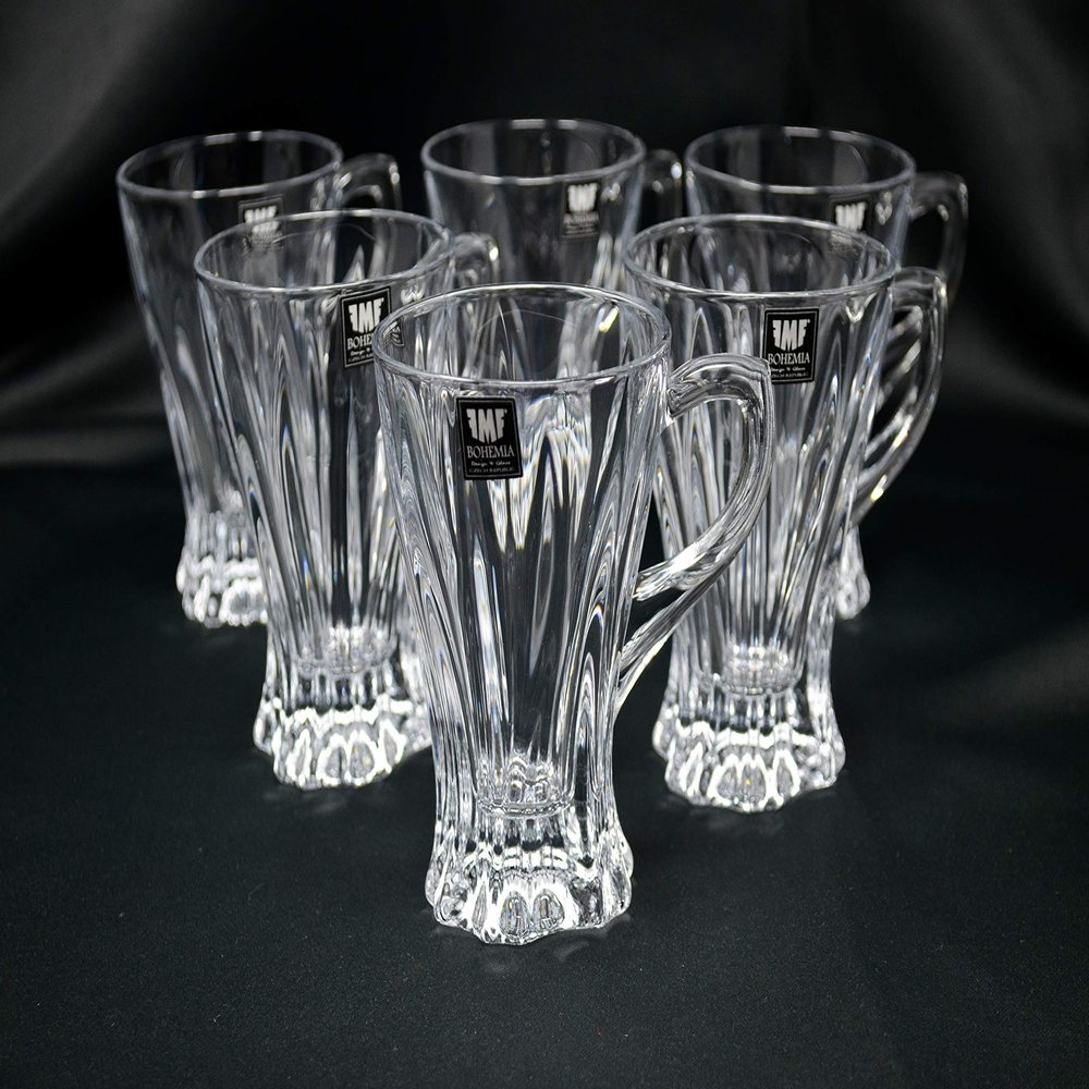 Czech Crystal Glass Coffee Tea set of 6 cups, Clear Crystal Glass 5oz /150 ml, Modern Cups, Bohemia, Home decor,