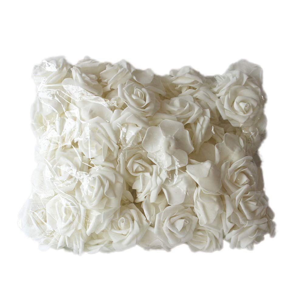 Acamifashion Colorful Fake Plants 100Pcs 7cm Foam Rose Artificial Flower Bouquet Wedding Party Bouquet DIY Decor - White