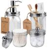 Amolliar Mason Jar Bathroom Accessories Set(4 Pack) - Lotion Soap Dispenser&Qtip Holder Set&Toothbrush Holder-Rustic Farmhouse Decor Apothecary Jar Bathroom Countertop,Vanity Organize (Brushed Nickel) view 1