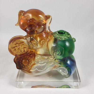 Amore Jewell Ru Yi Good Fortune Pig - Small Size, Chinese Zodiac Collection Fengshui Decoration Ornament Gift for Home & Office (Liuli Crystal Glass)