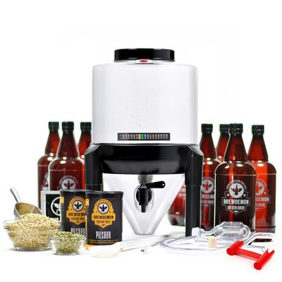BrewDemon Premium Signature Kit Pro  NO AIRLOCK OR SIPHON REQUIRED  Conical Fermenter Eliminates Sediment and Makes Great Tasting Home Brewed Beer - Includes a 2 Gallon Pilsner Recipe