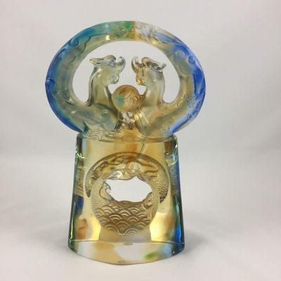 Amore Jewell Twin-Dragon Flying in The Sky Fengshui Decoration Ornament Gift for Home & Office (Liuli Crystal Glass)