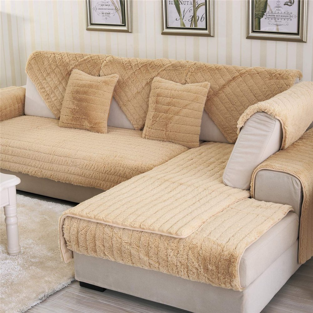 43x83inch Winter Plush Furniture Protector Couch Slipcover Modern Home Sofa Loveseat Cover Machine Washable Brown Faux Fur Sofa Slipcover Throw for Pet Kid One Piece