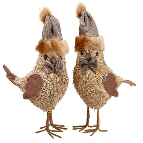 Arcadia Silk Plantation 8" Glittered Sisal Bird (2 ea/set) Glittered Brown (Pack of 6)