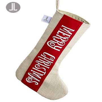 Arcadia Silk Plantation 22" Merry Christmas Linen Stocking Red Beige (Pack of 6)