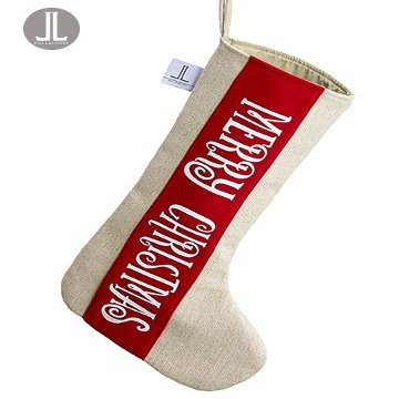 Arcadia Silk Plantation 22" Merry Christmas Linen Stocking Red Beige (Pack of 6)