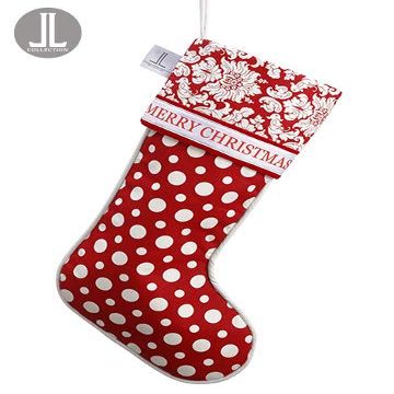 Arcadia Silk Plantation 22" Merry Christmas Polka Dot/Damask Stocking Red White (Pack of 6)