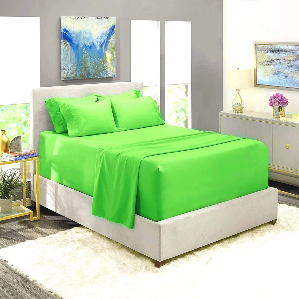6 Piece Sheet Set 18" - 21" Extra Deep Pocket Fitted Sheet for High Mattress- 1000 Thread Count (Parrot Green Solid, Full XXL - 54" x 80") 100% Egyptian Cotton