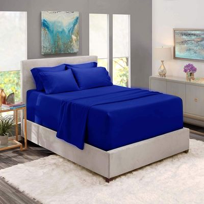 6 Piece Sheet Set 18" - 21" Extra Deep Pocket Fitted Sheet for High Mattress- 1000 Thread Count (Royal Blue Solid,Twin/Single - 39" x 75") 100% Egyptian Cotton