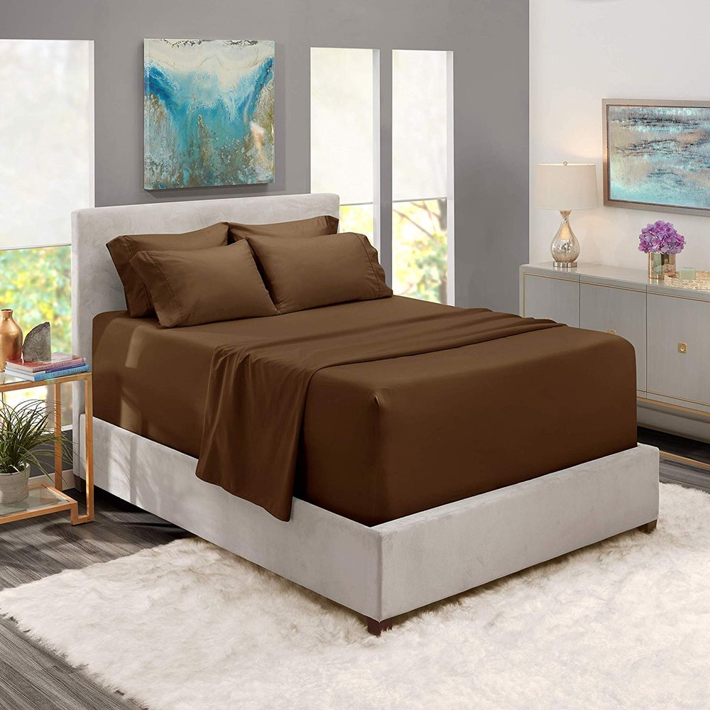 6 Piece Sheet Set 18" - 21" Extra Deep Pocket Fitted Sheet for High Mattress- 1000 Thread Count (Chocolate Solid,California Queen - 60" x 84") 100% Egyptian Cotton