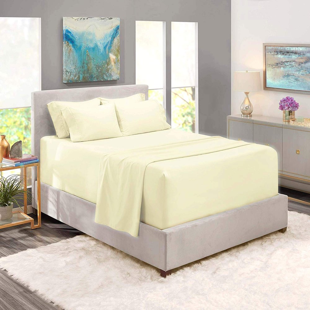 6 Piece Sheet Set 18" - 21" Extra Deep Pocket Fitted Sheet for High Mattress- 1000 Thread Count (Ivory Solid,Twin/Single - 39" x 75") 100% Egyptian Cotton