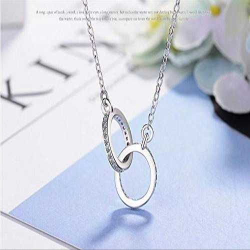 Bansriracha925 Sterling Silver Double Circle CZ Zirconia Necklaces & Pendants for Women Gift kolye Choker collares (Rose Gold)