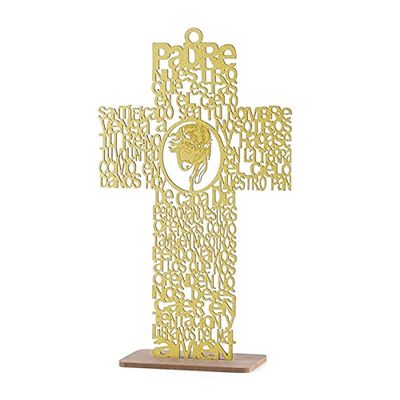 12 Glitter Cross Lady Guadalupe Jesus Guardian JHS Cup Virgin Mary Angel Wood with Stand Laser Cutout Baptism Centerpiece First Communion Quinceaera Party Favors Decor Christening (Jesus Gold)