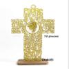 12 Glitter Cross Lady Guadalupe Jesus Guardian JHS Cup Virgin Mary Angel Wood with Stand Laser Cutout Baptism Centerpiece First Communion Quinceaera Party Favors Decor Christening (Jesus Gold) view 2