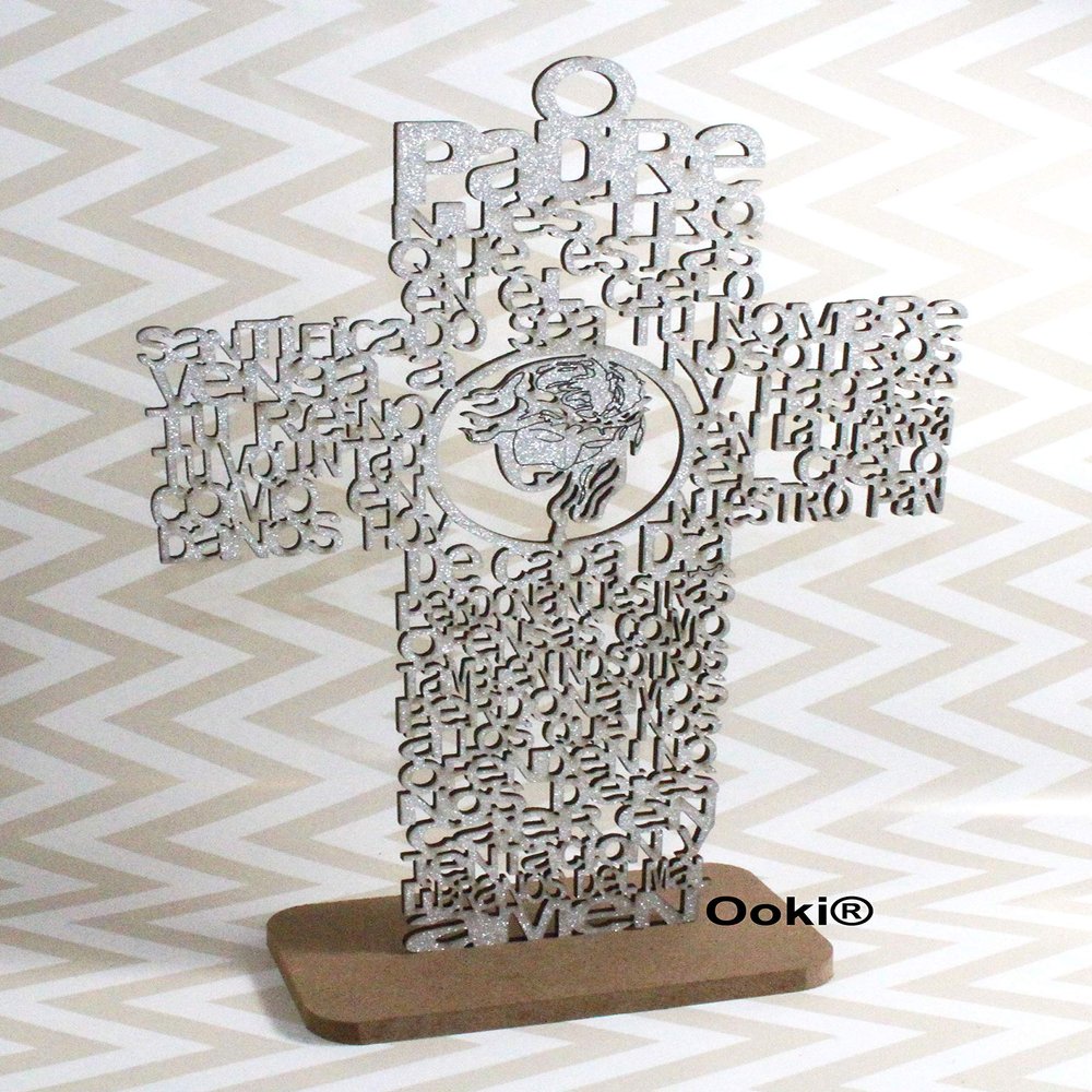 12 Glitter Cross Lady Guadalupe Jesus Guardian JHS Cup Virgin Mary Angel Wood with Stand Laser Cutout Baptism Centerpiece First Communion Quinceaera Party Favors Decor Christening (Jesus Silver)