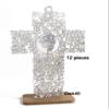 12 Glitter Cross Lady Guadalupe Jesus Guardian JHS Cup Virgin Mary Angel Wood with Stand Laser Cutout Baptism Centerpiece First Communion Quinceaera Party Favors Decor Christening (Jesus Silver) view 2