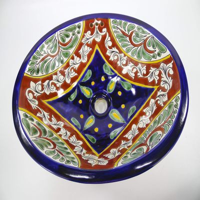 17" X 14" TALAVERA SINK drop in, handmade ceramic, mexican folk art, bathroom