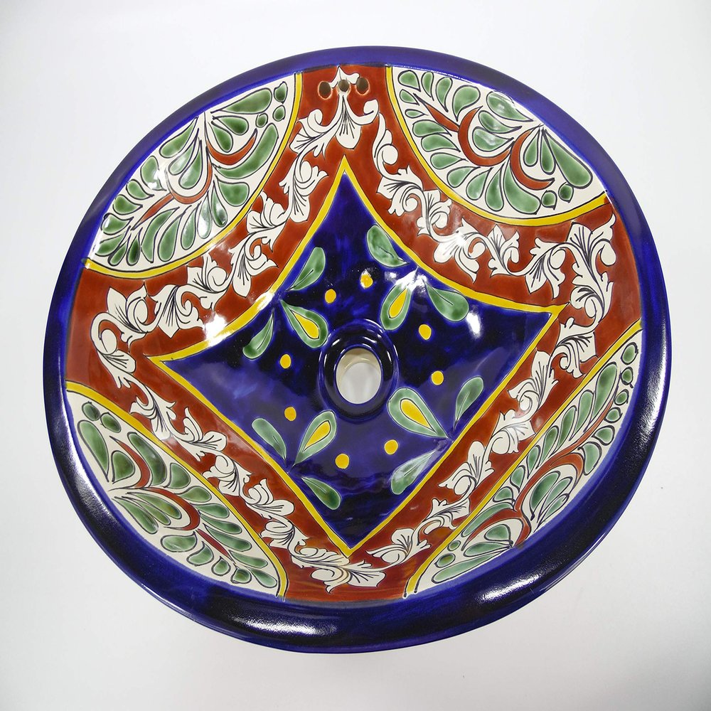 17" X 14" TALAVERA SINK drop in, handmade ceramic, mexican folk art, bathroom
