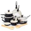 GreenPan Rio 16 Piece Cookware Pots and Pans Set, Hard Anodized Healthy Ceramic Nonstick PFAS-Free, Bakelite Handles, Frypans, Saucepan, Saute Pan, Stock Pot, Kitchen Tools, Dishwasher Safe, Black view 1