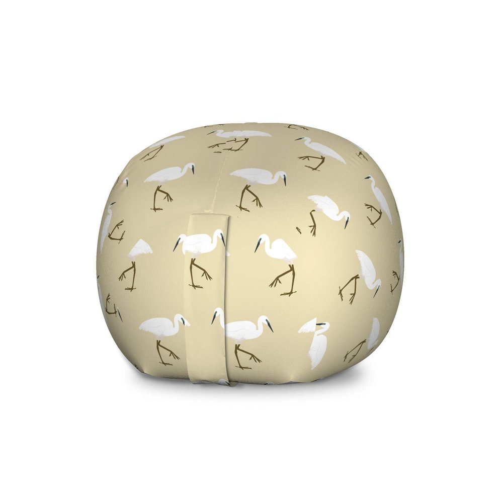 Ambesonne Egret Storage Toy Bag Chair, Repeating Pattern of Leg Standing Heron Birds, Stuffed Animal Organizer Washable Bag, Large Size, Eggshell Fawn