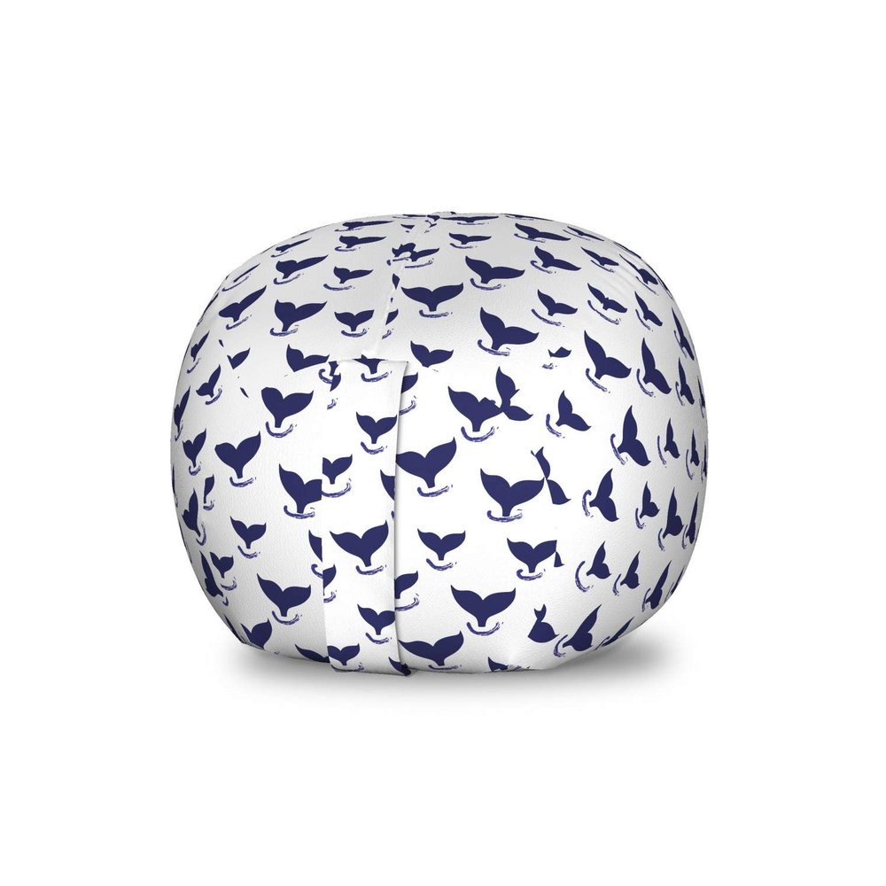 Ambesonne Whales Storage Toy Bag Chair, Repeating Monochrome Pattern of Fish Tails Underwater Grunge Drawn Brushstrokes, Stuffed Animal Organizer Washable Bag, Small Size, White Indigo